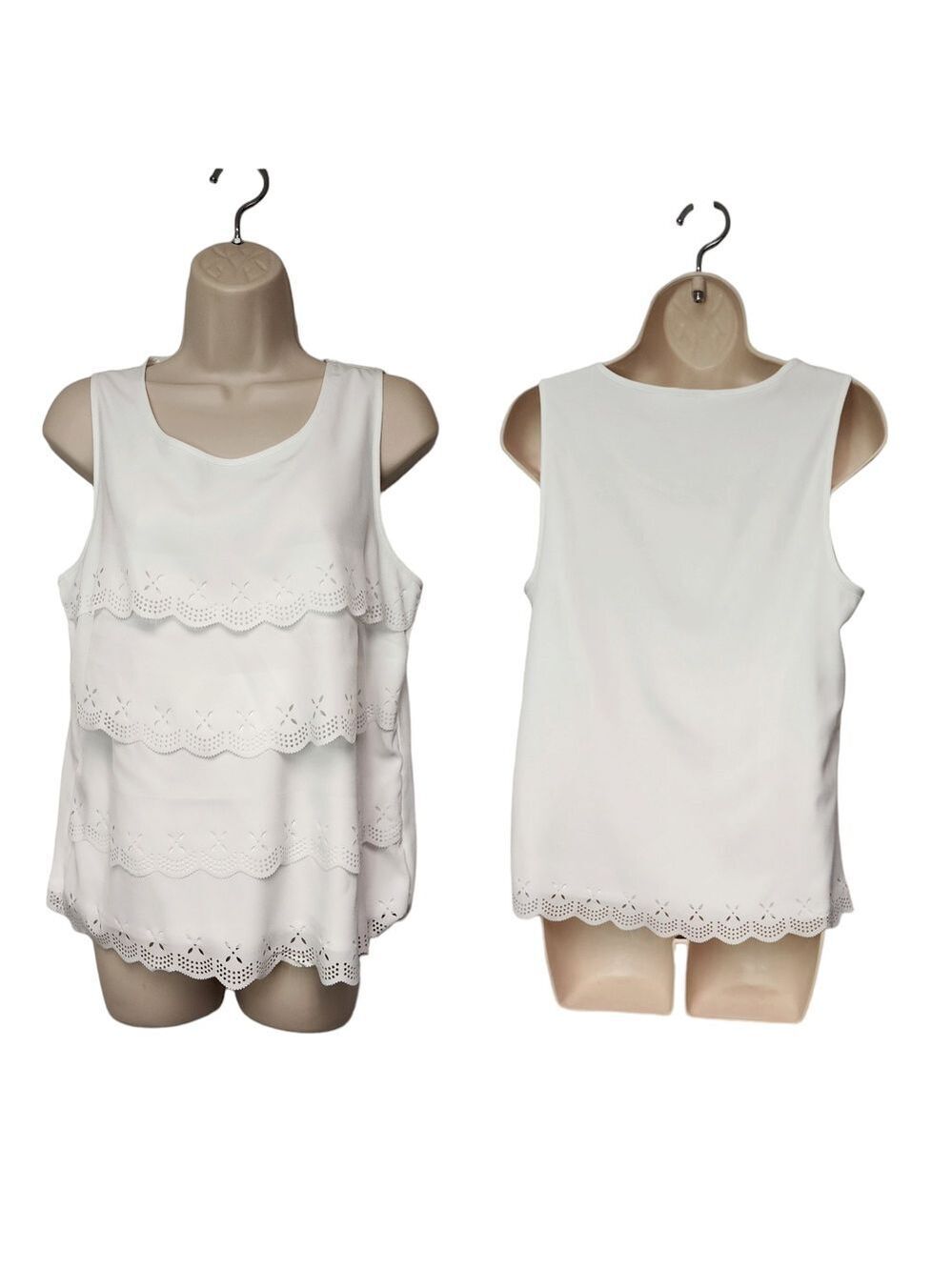 Cj Banks Scalloped Ruffle Sleeveless White Top/Blouse Size Small